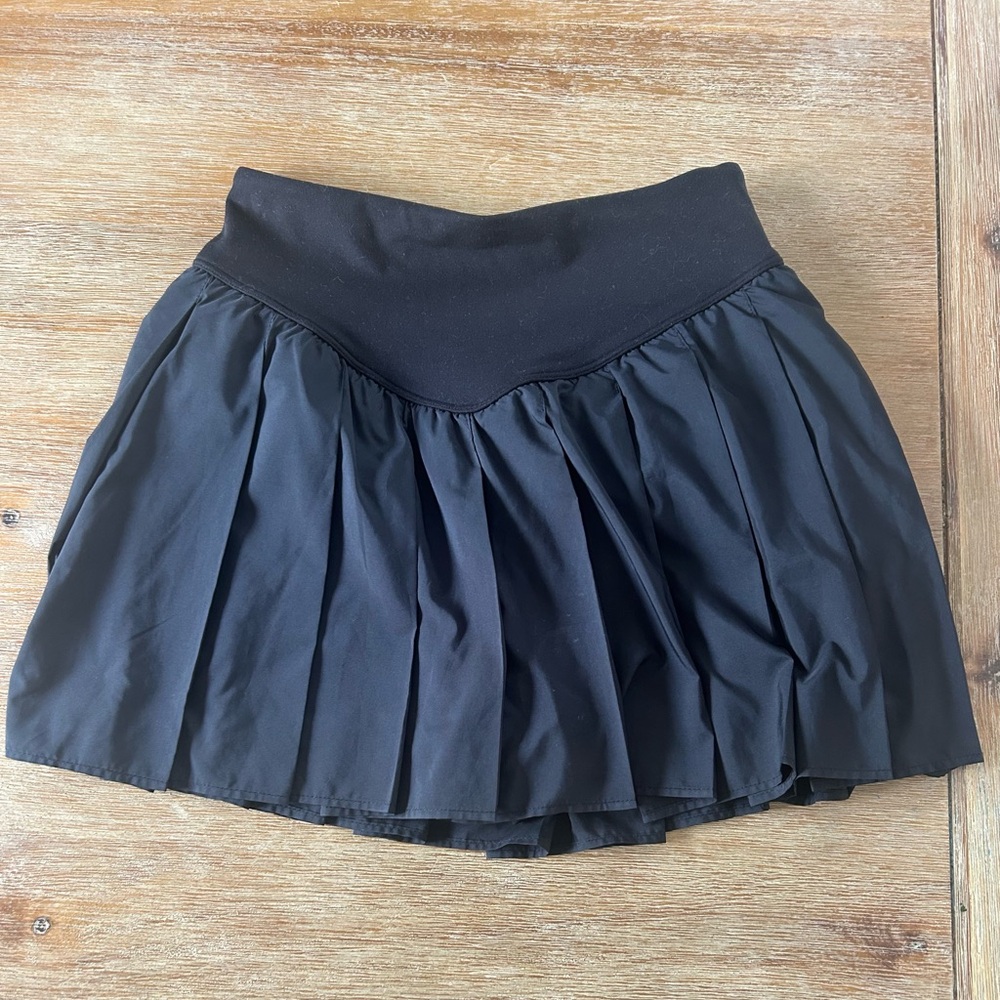 Free People Black Pleated Skater Skirt with Stretch Waistband